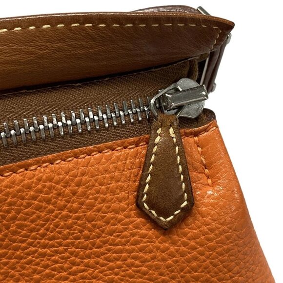 Auth HERMES Yoeh Bag Orange Brown Togo Leather Unconfirmed Shoulder Bag - Picture 12 of 16